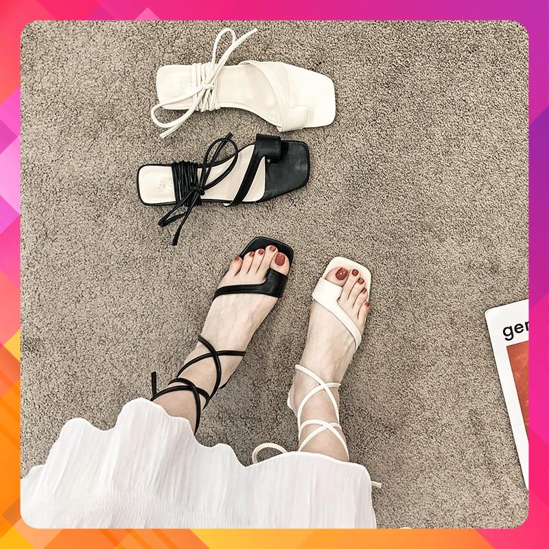 [Mã 88FASHIONSALE1 giảm 10K đơn 99K] Sandal Chiến Binh Nữ Giày Cột Dây Đi Biển Đế Thấp Gót Cao 3cm