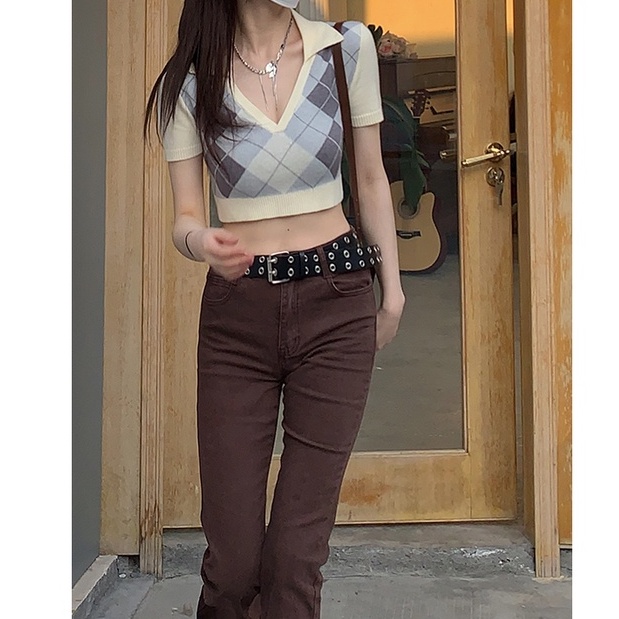 Áo Thun Dệt Kim Ngắn Tay Đính Đá Thời Trang Hàn Quốc Cho Nữ