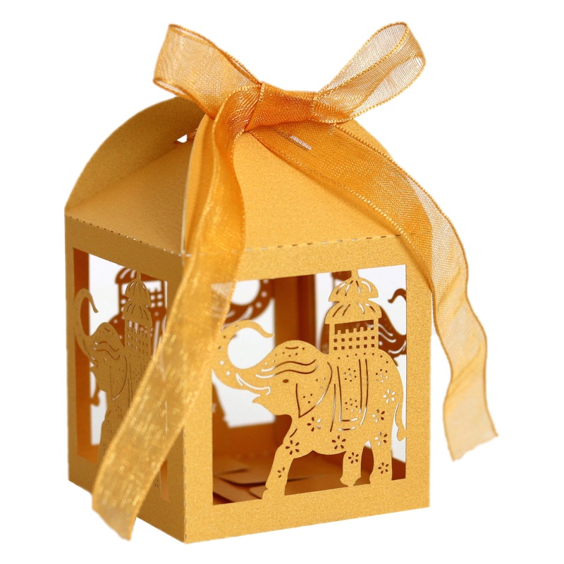 Set 50 Hộp Đựng Kẹo Hình Voi Có Ruy Băng Cho Tiệc Cưới