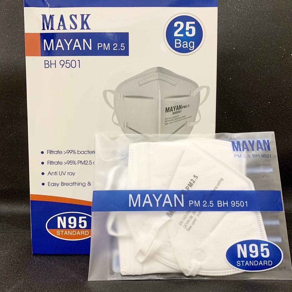 Gói 2 Miếng Khẩu Trang Mayan N95 PM2.5 BH9501 Ngăn Vi Khuẩn 99%, Lọc Bụi 95%