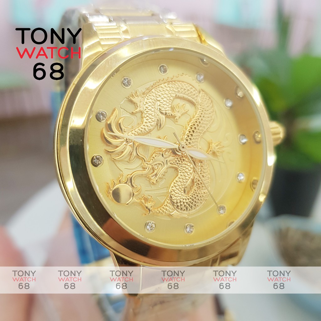Đồng hồ nam Baishuns chống nước rồng măt đỏ dây thép đúc đặc 3 hàng chính hãng Tony Watch 68