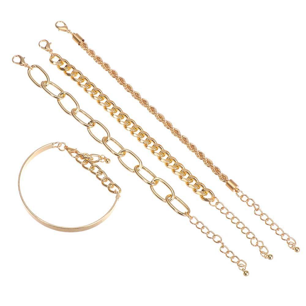 Set 4 Vòng Tay Dây Xoắn Kim Loại Có Thể Điều Chỉnh Phong Cách Punk