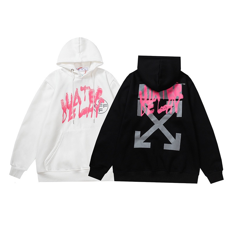 Hàng Có Sẵn Áo Hoodie Sweatshirt Chui Đầu Tay Dài In Chữ OFF White Dành Cho Cặp Đôi
