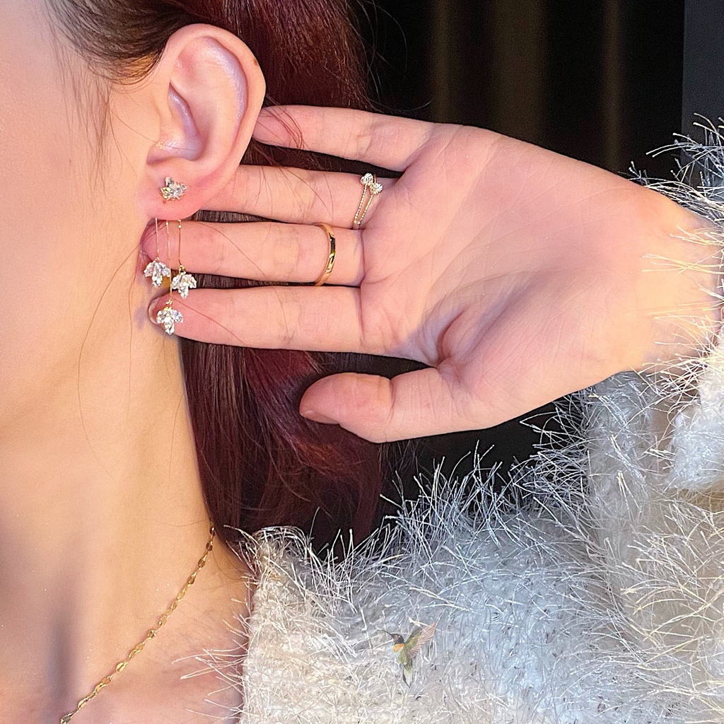 Bông Tai Mạ Bạc 925 Đính Đá Zircon Hình Lá Phong Phong Cách Hàn Quốc Mới 2022