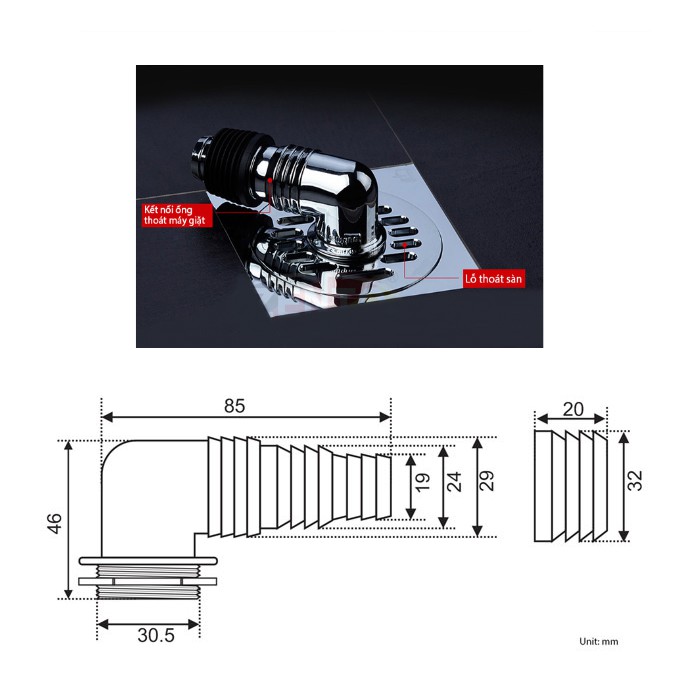 PHỤ KIỆN THOÁT SÀN MÁY GIẶT CHUYÊN DỤNG ĐƠN MẠ NX-FW003