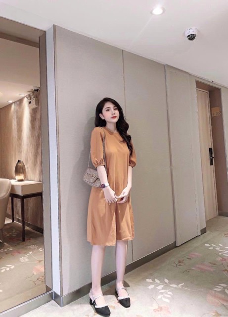 Váy tay lỡ dáng xuông Chất Đũi Lụa  v345