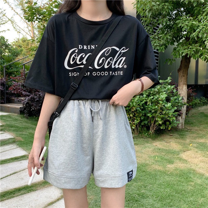 Quần Short Nữ Quần Đùi Unisex Dáng Hàn Logo Cạp Chun Dây Rút 2 Màu NinaStore
