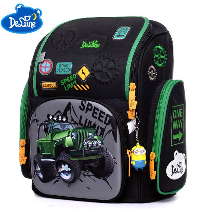 Balo chống gù lưng Delune Nga hình mẫu siêu xe 3d cực nhẹ, chống thấm nước cho bé cấp 1