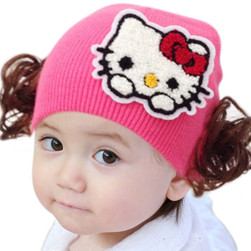 Nón dệt kim họa tiết Hello Kitty đáng yêu cho bé gái