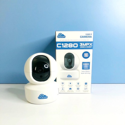 𝑺𝑰𝑬̂𝑼 𝑹𝑶̃ 𝑵𝑬́𝑻 Camera IP Wifi Vitacam C1280 3.0MP FullHD+ 1536P hồng ngoại ban đêm - đàm thoại 2 chiều (Trắng)