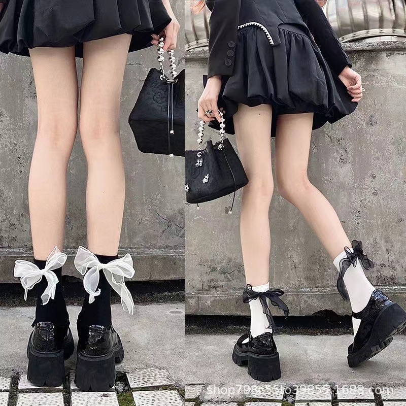 Tất nữ cổ cao đính nơ to ulzzang Tất vớ nữ cổ cao đáng yêu nơ lớn