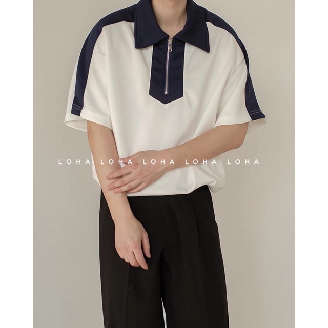 Áo polo nam nữ tay lỡ dáng rộng, áo thun unisex có cổ phong cách Hàn Quốc mã BH-003-A