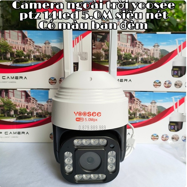 Camera yoosee ngoài trời Ptz 14led 5.0Mpx xoay 360 siêu nét, chịu nắng mưa, có màu ban đêm