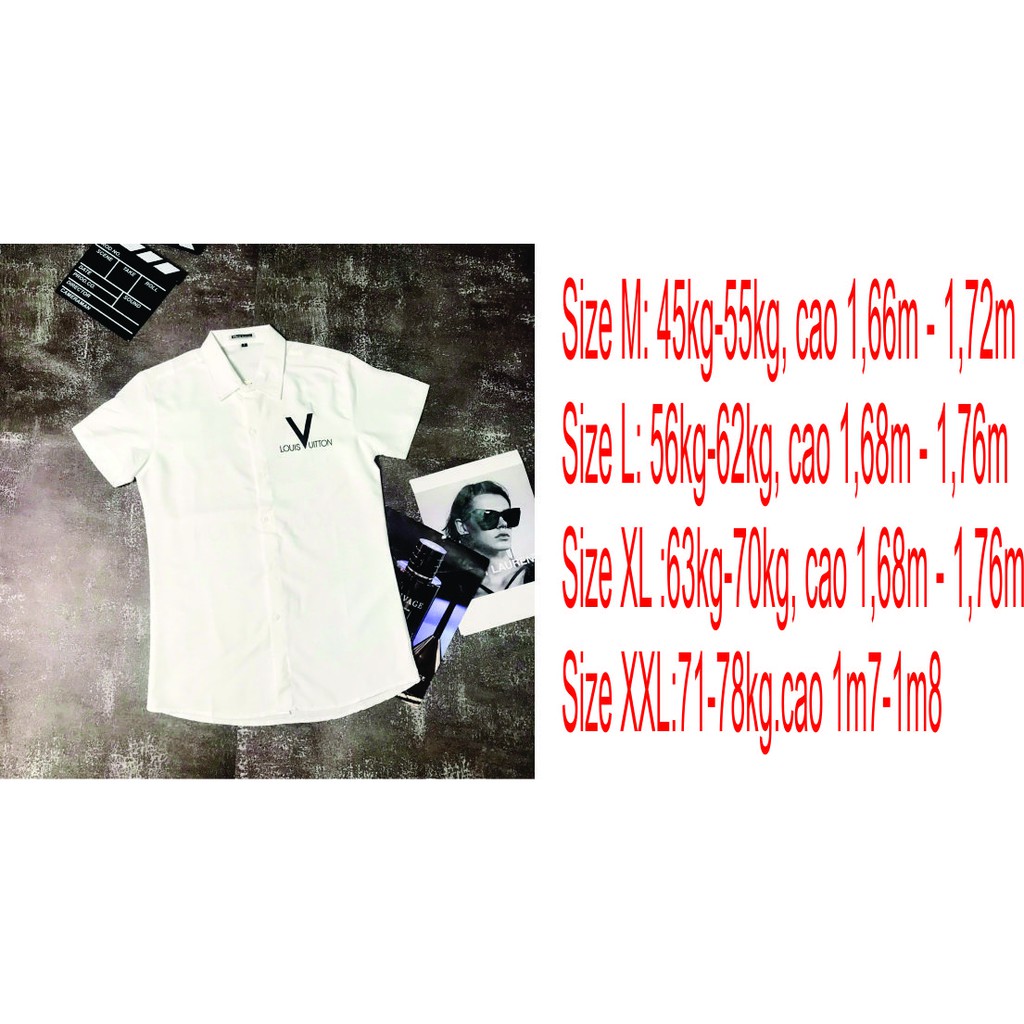 Áo sơ mi nam trắng tay ngắn LV kiểu đẹp in họa tiết mẫu mới nhất cao cấp AHFASHION