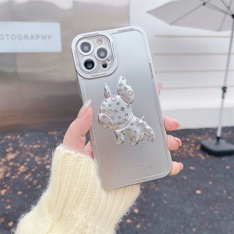 💕CUTE 💕 Ốp Điện Thoại Hình Chó Bull LV BẢO VỆ CAMERA VIỀN VUÔNG iphone IP 7 8 X XS 11 12 13 PLUS PRO MAX