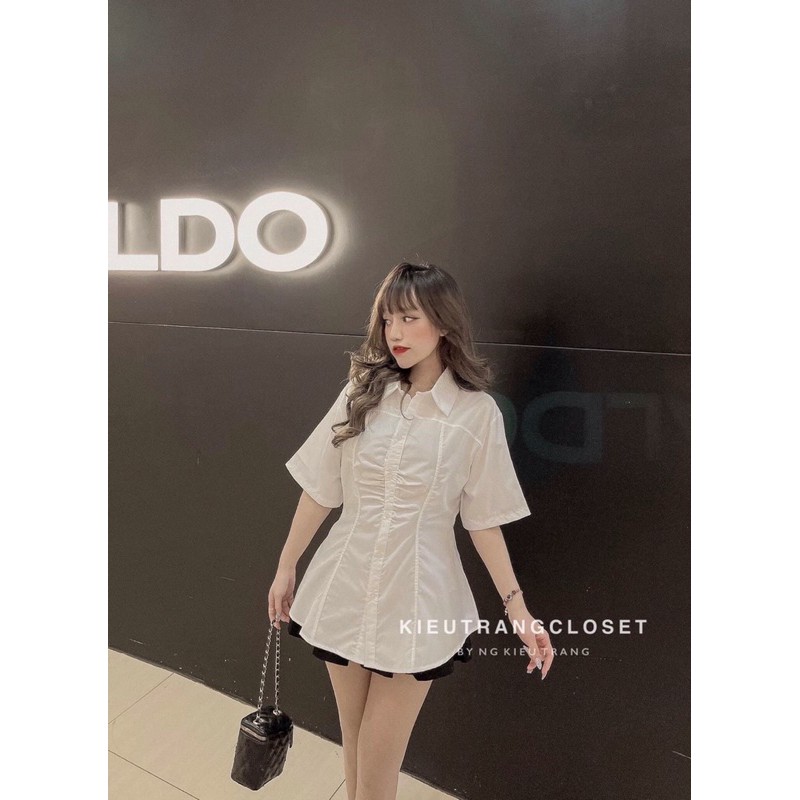 [Mã WASKT304 giảm 15% tối đa 30K đơn 99K] Áo sơ mi trắng cộc nhún giữa | BigBuy360 - bigbuy360.vn