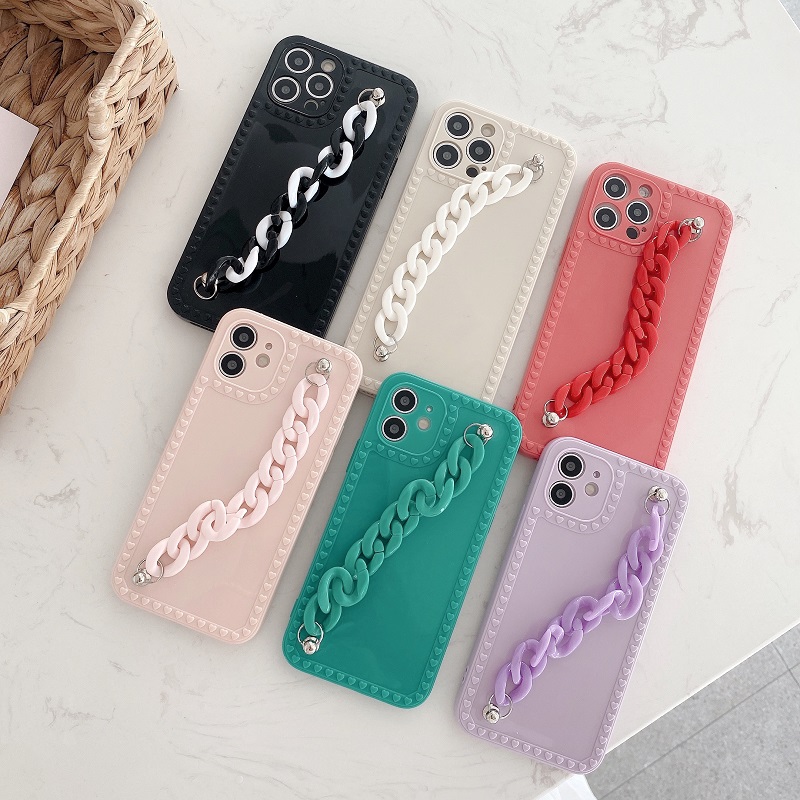 iphone 12 Pro MAX 11 SE 2020 7 8 Plus X XR XS Max Case Square Love Wrist Strap Soft Casing Phone Cover