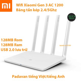 Bộ phát wifi Xiaomi Mi Gen 3, xiaomi mini, MIR3 AC1200 băng tần kép rom Padavan có IPTV