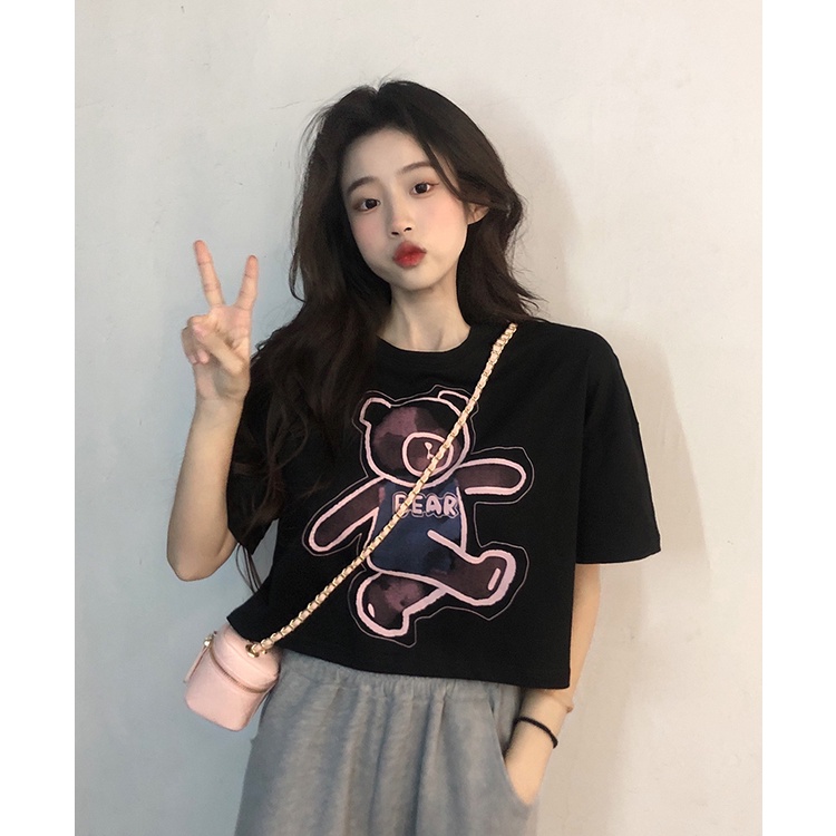 Áo Thun cotton Ngắn Tay Họa Tiết Hoa Thời Trang Hàn Quốc Cho Nữ