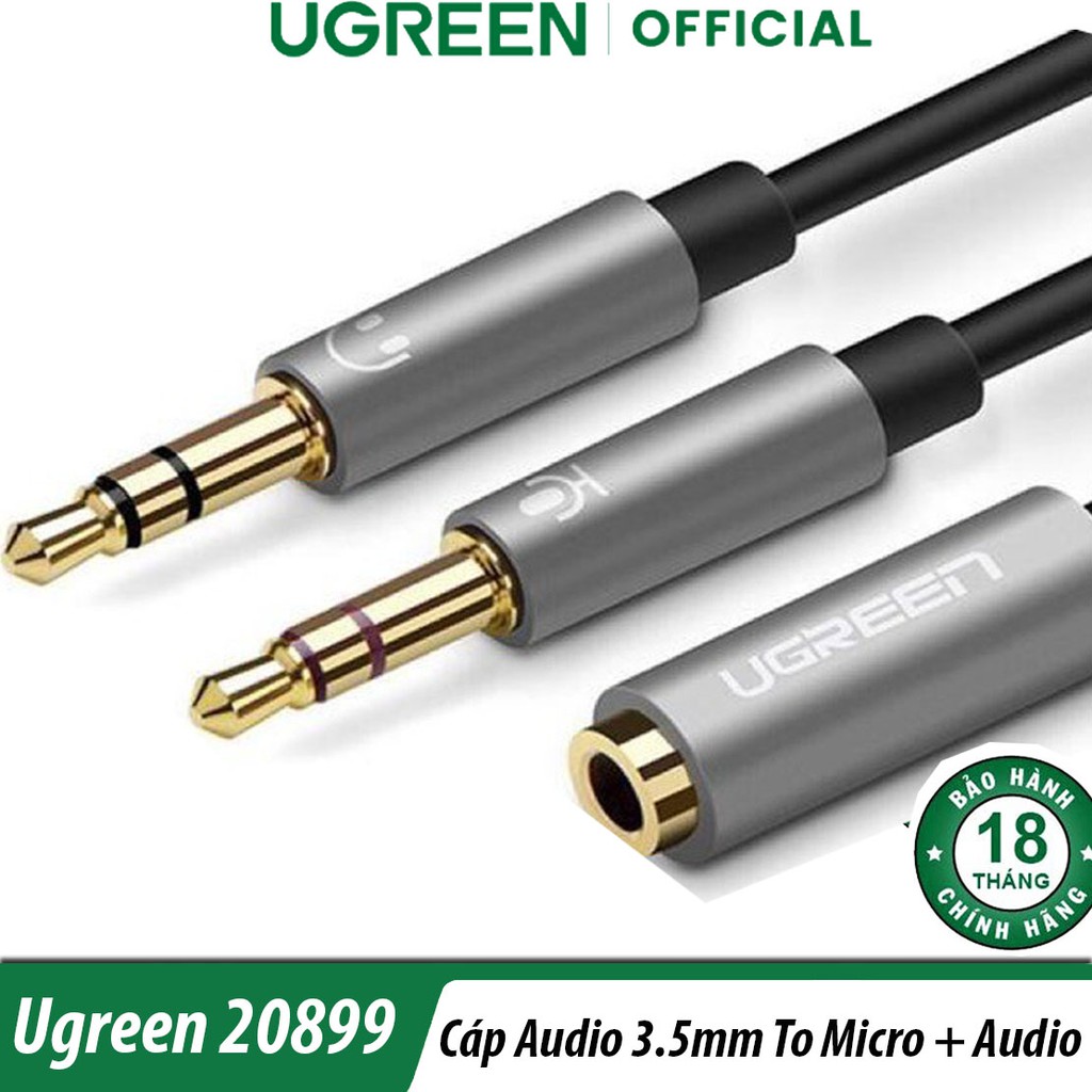 Cáp Âm Thanh 3.5mm Ra 2 Đầu Headphone &amp; Mic Ugreen 20899 Chính Hãng