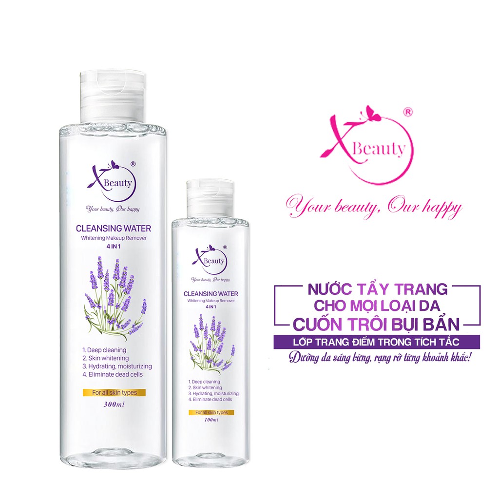 Nước tẩy trang XBeauty dưỡng trắng ngừa mụn cho mọi loại da XBEAUTY CLEANSING WATER 4 in 1 (100ML/300ML). Micellar Water