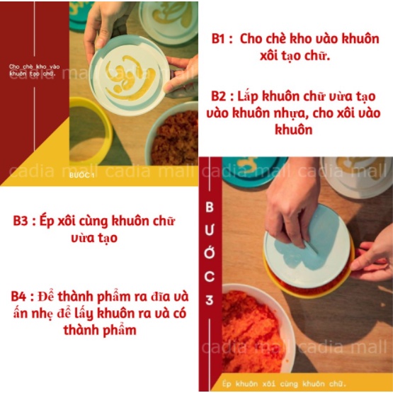 Bộ Khuôn Làm Xôi Phúc Lộc Thọ 5 Chi Tiết Bằng Chất Liệu Nhựa Chịu Nhiệt, Khuôn Làm Bánh Phúc Lộc Thọ