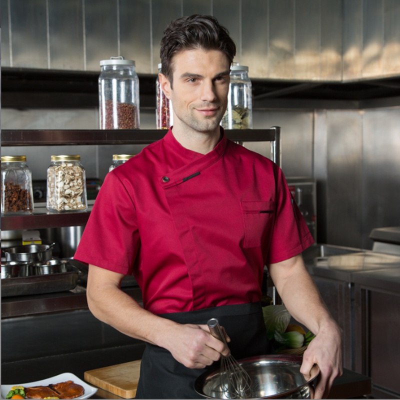 Áo Đồng Phục Đầu Bếp Tay Ngắn Vải cotton Thoáng Khí Thấm Hút Mồ Hôi