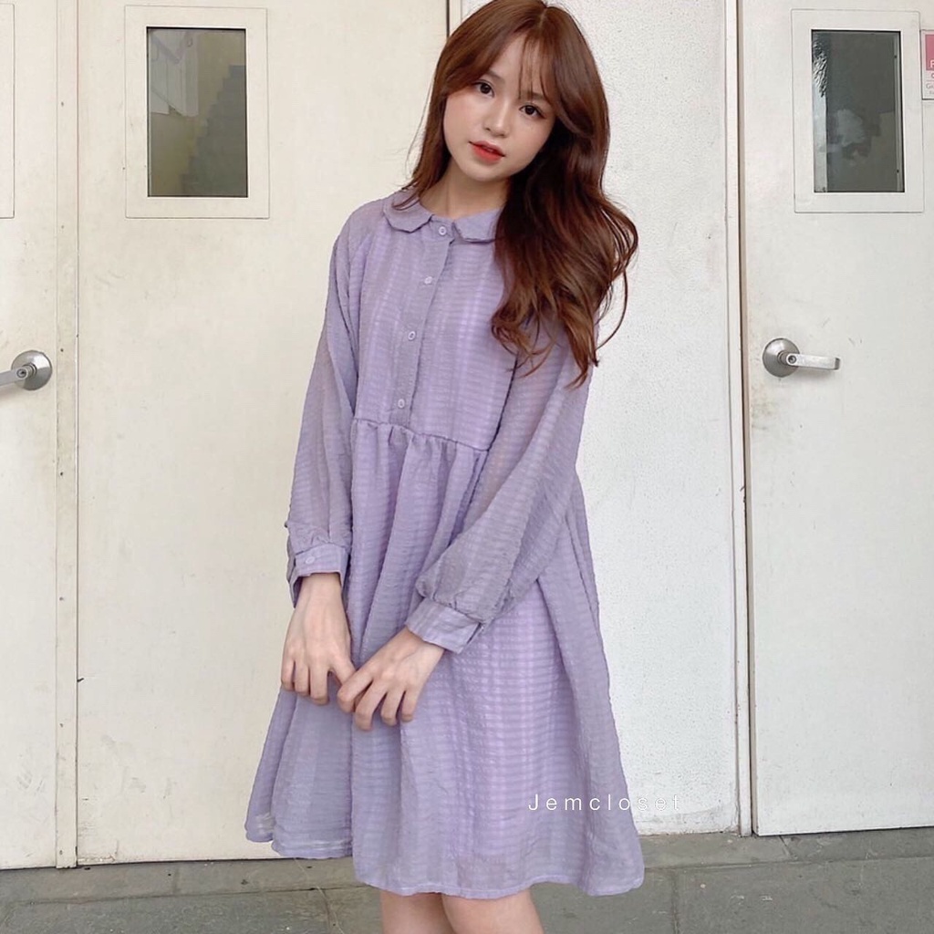 Váy Babydoll Nữ Đũi Thêu Form Rộng Váy Liền Dáng Dài Tay 3 Màu Trắng Tím Đen Hiện Đại Nhẹ Nhàng Pastel Lily 1691