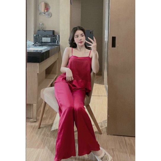 Đồ ngủ pyjama nữ cao cấp Áo 2 dây kèm quần dài chất lụa mềm mại mặc mát M089 Shopkieu_95