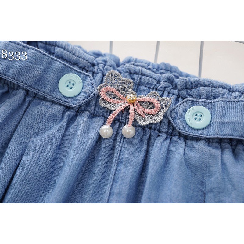 Quần jean bé gái, Quần giả jeans ống suông cho bé, ngố jean giấy mềm trẻ em, sooc jean giấy bé gái thoải mái vận động