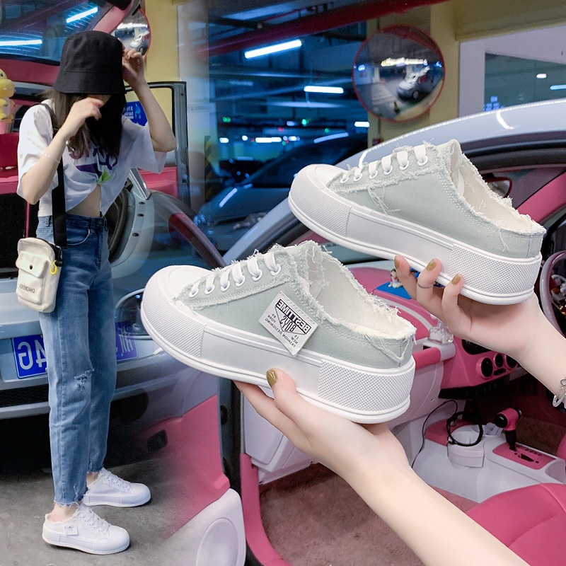 Giày sục thể thao nữ độn đế Hàn Quốc hot 2023 vải canvas TOPSHOES Size 36- 40