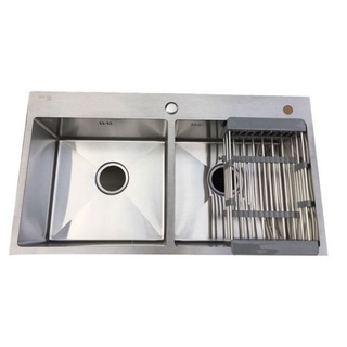 Chậu rửa bát inox 2 hố đúc 82x45x23. Bồn rửa bát 2 hố cân đã bao gồm xiphong thoát và rổ.