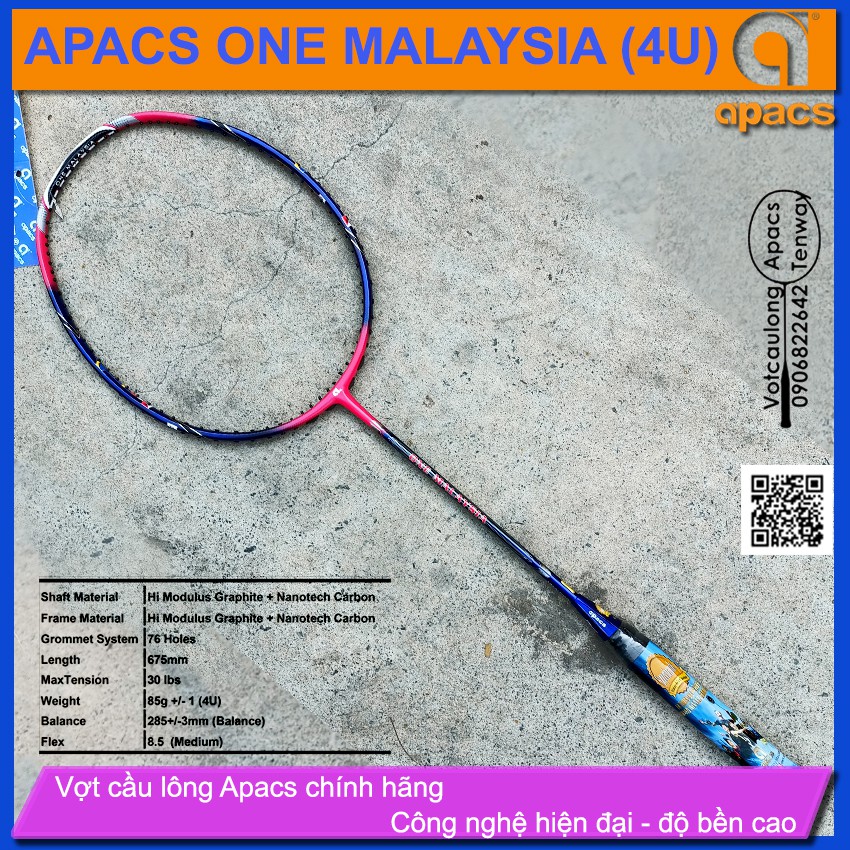 [Chính hãng] Vợt cầu lông Apacs One Malaysia (4U) - sơn nhám tĩnh điện, bền màu, đánh phong trào- có phiếu Bảo hành