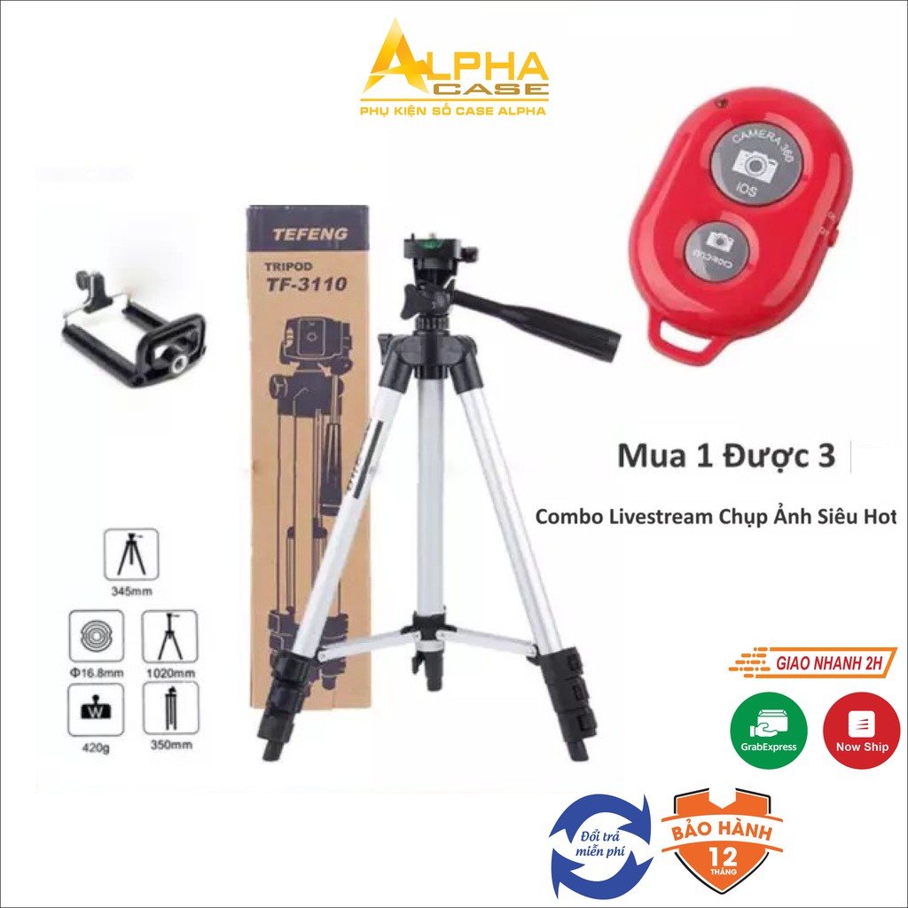 Gậy 3 chân livestream chụp ảnh từ xa, giá đỡ điện thoại xếp gọn casealpha