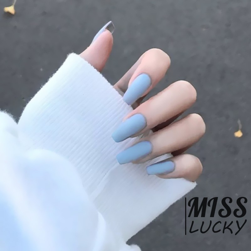 Bộ móng tay giả trang trí dài đầu vuông màu trơn thời trang