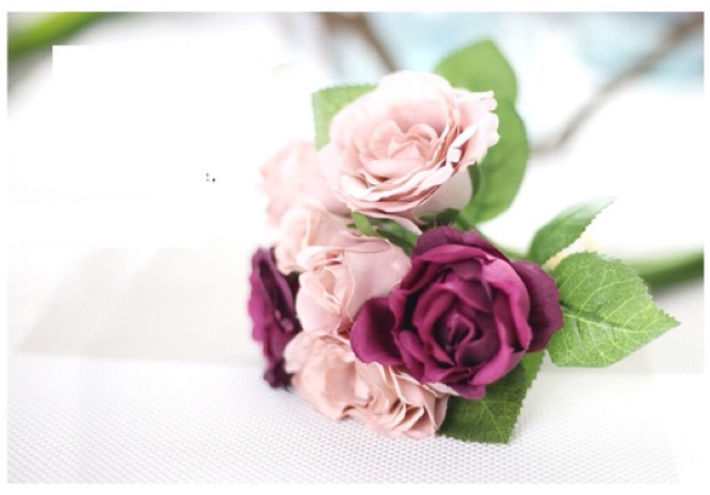 Hoa giả - Bó hoa hồng tông màu hồng tím nhẹ nhàng