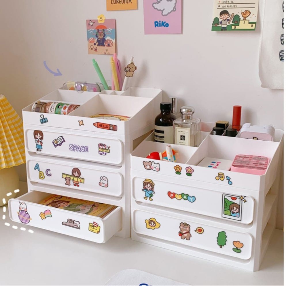 (HÀNG CÓ SẴN)2 NGĂN KÉO + KHAY NHIỀU Ô+ TICKER / KỆ NHỰA LƯU TRỮ ĐỂ BÀN / KỆ 3 TẦNG / KỆ NHỰA TẶNG KÈM TICKER
