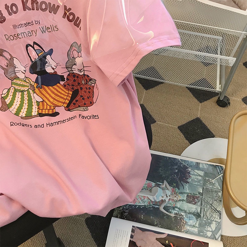 Áo Thun Nữ Ngắn Tay Cổ Tròn In Hình Dễ Thương