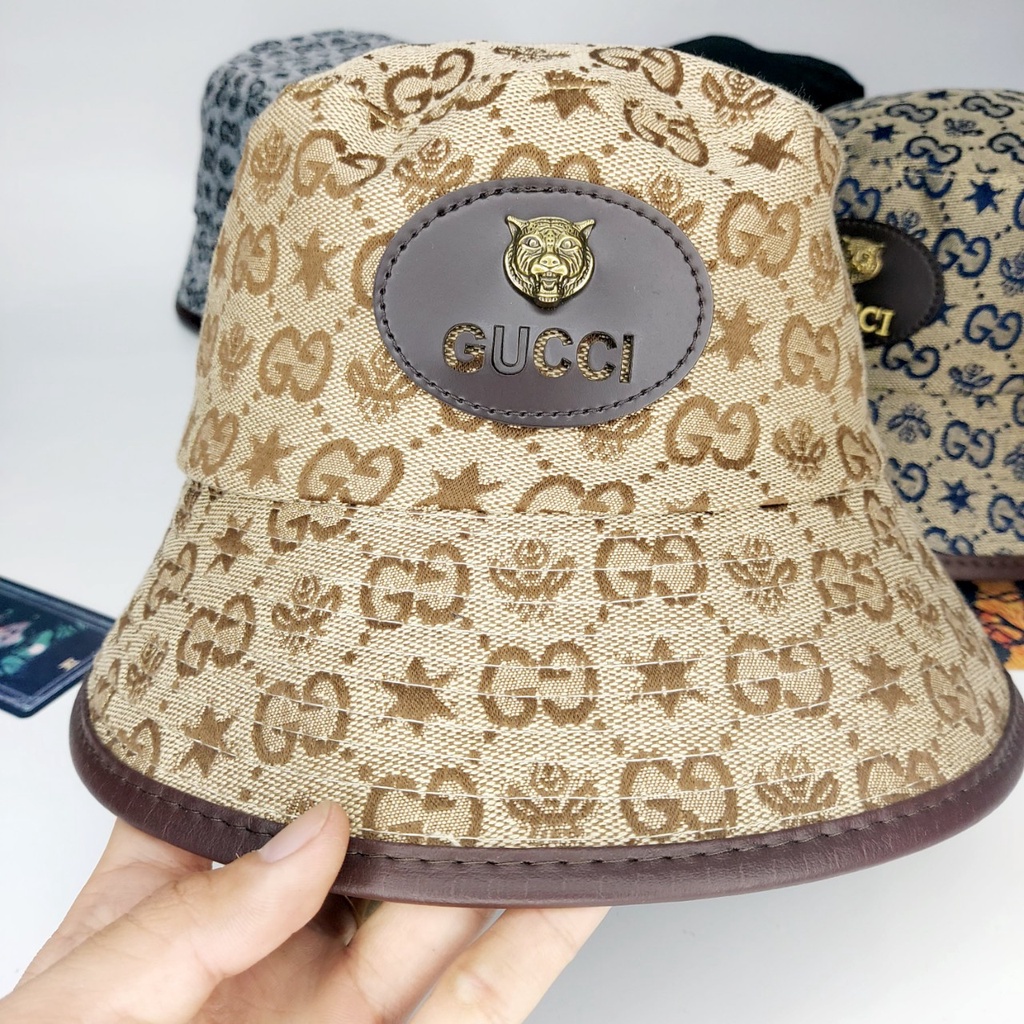 Mũ bucket vành tròn , logo da nổi hổ sắt chất liệu đồng họa tiết cực đẹp