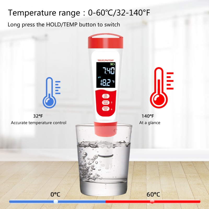 Thiết Bị Đo Chất Lượng Nước 4 Trong 1 pH / TDS / EC / Temp 0-14.0 pH Chuyên Dụng