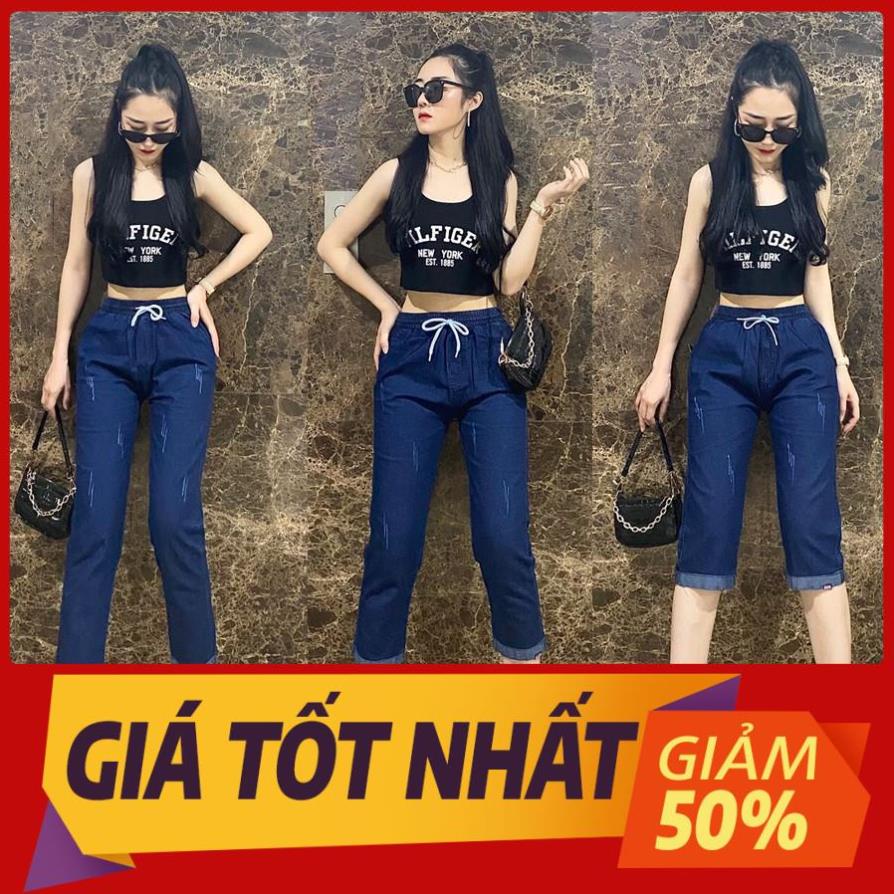 Quần jean lửng nữ cạp chun dáng ngố và lỡ, quần bò nữ MADELA mẫu mới 2021 !