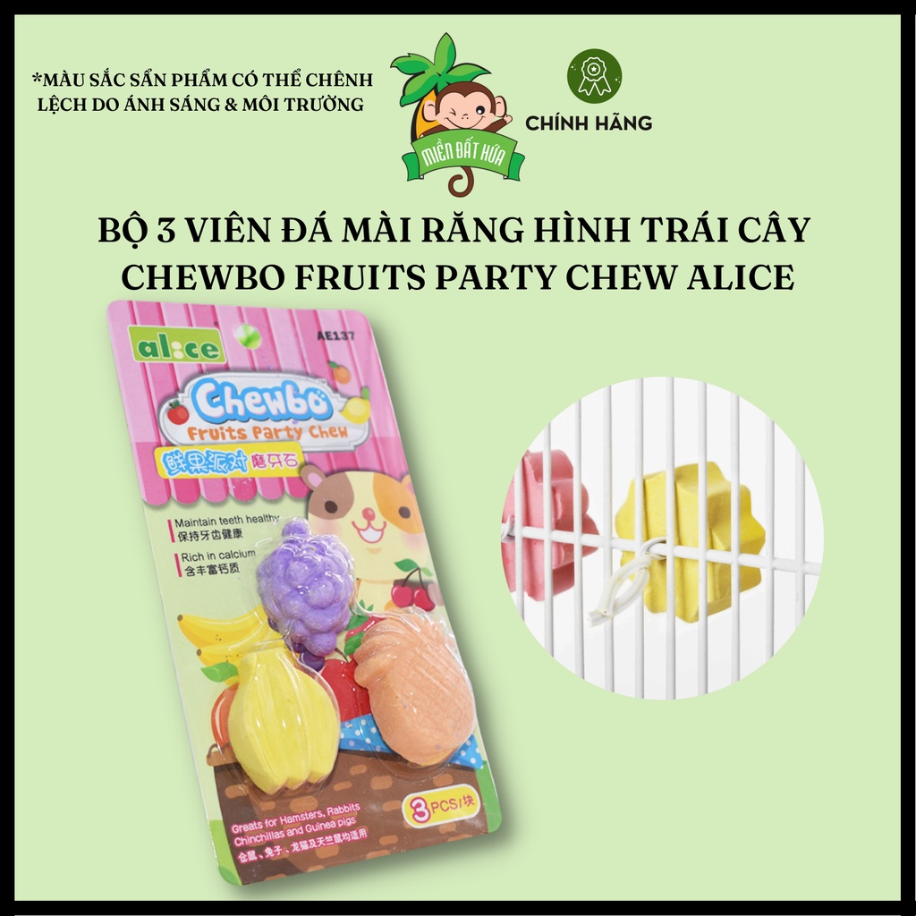 Vật dụng hamster - Bộ 3 viên mài răng tinh chất canxi hình trái cây chính hãng Alice dành cho hamster