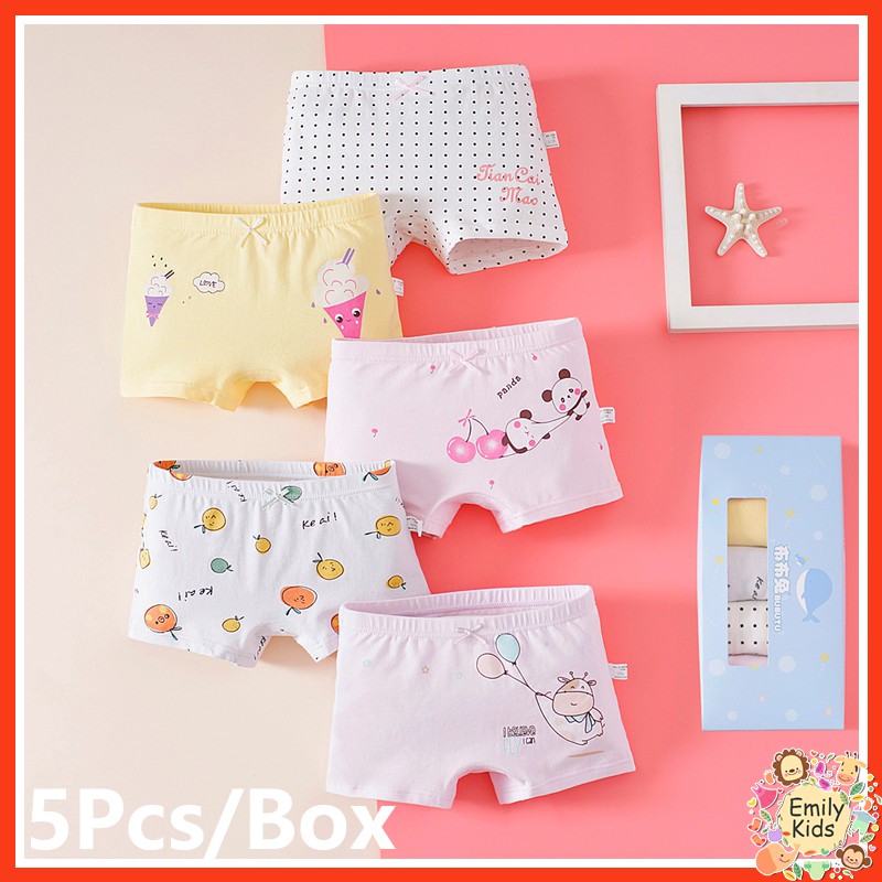 Bộ 5 QuầN LóT Boxer Cotton HọA TiếT HoạT HìNh Cho Bé GáI (3-12 TuổI)
