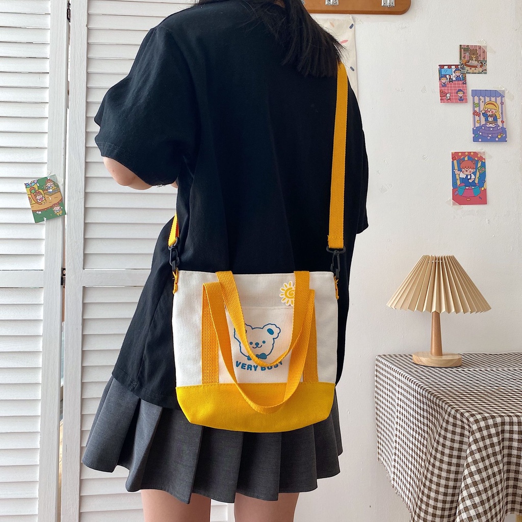 Túi đeo chéo nữ mini đi học đi chơi Hạ Băng Designs đựng tiền điện thoại - Gấu Very Busy