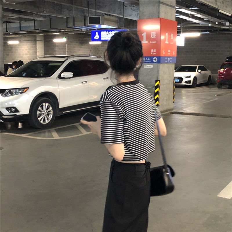 Áo Thun Ngắn Tay Kẻ Sọc Thêu Hình Trái Tim JL-TX-328