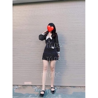 ⚡️BÁN SỈ⚡️Đầm chấm bi đen phối cổ trắng