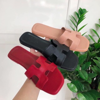 Freeship 99k TQ_Dép H xước đỏ đen nude