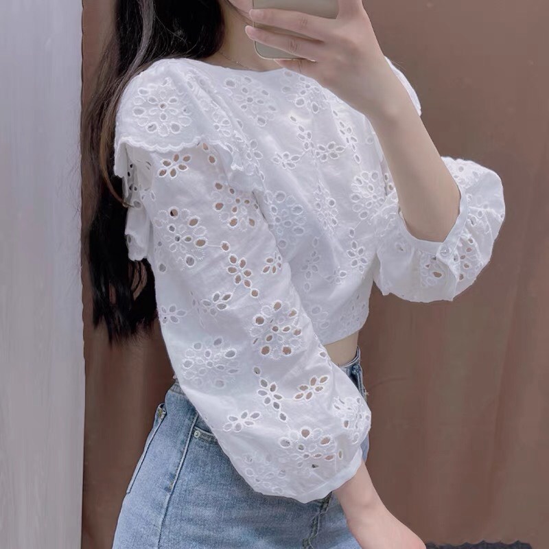 Ao croptop bigsize hở lưng chất xô thêu cao cấp  NQ0922