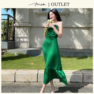 Đầm maxi Lụa Mát Mịn 2 dây cột Dún ngực màu Xanh lá S M L XL
