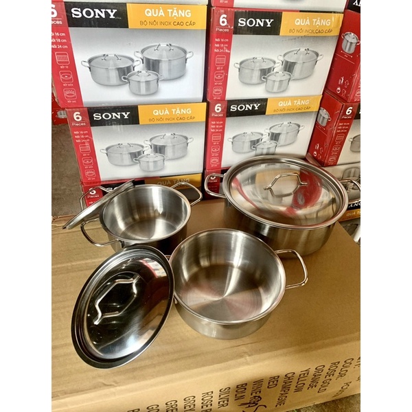 Bộ 3 Nồi Inox Có Nắp